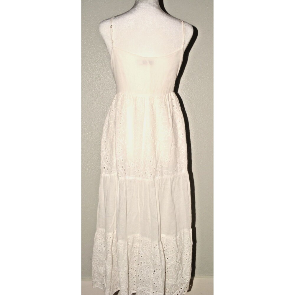 Lush White Eyelet Maxi Dress Size M Boho Tiered Spaghetti Strap Cottagecore - Picture 3 of 4